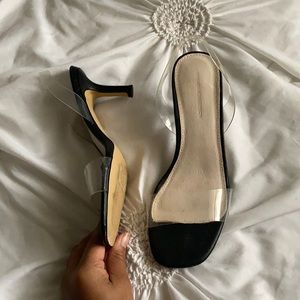 Black clear strapped heels